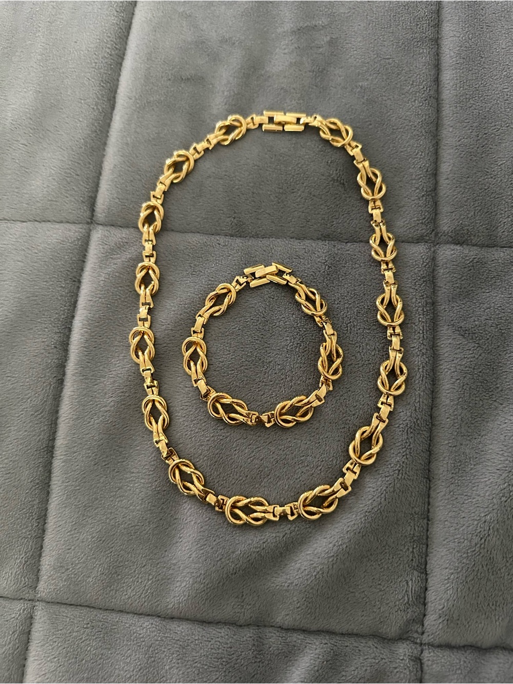 Gold-Tone Knot Link Necklace and Bracelet Set